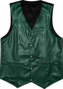 Chaleco de Cuero Verde Retro sin Mangas para Hombre con Cierre de Botones, Estilo Casual Inspirado en el Oeste, Proveedor Mayorista - Product Image 4