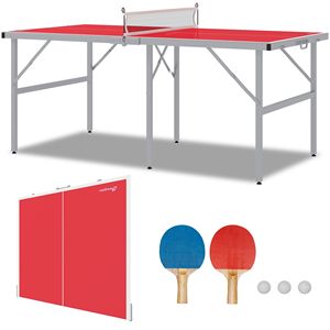 Set Moderno di Tavolo da Ping Pong Pieghevole con Rete, Racchette e Palline per Sport Indoor/Outdoor, Materiale MDF Rosso e Acciaio - Product Image 1