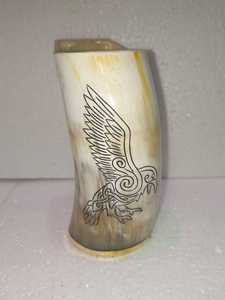 Handcrafted Customised Viking Carving Ceramic Drinking Horn <b>Mug</b> Highly Polished Natural Horn India for Business Gifts-Wine Beer - Product Image 3