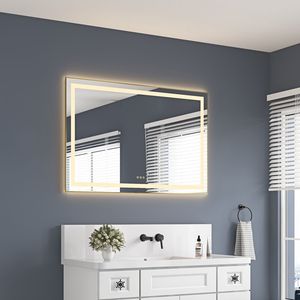 Specchio da Bagno a LED da Parete 48 x 32 Pollici con Cornice in Alluminio, Retroilluminazione e Illuminazione Frontale, Antiappannamento, Memoria 3, Specchio per Trucco - Product Image 2