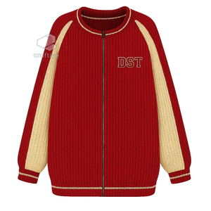 Delta | Sigma |   Cardigan zippé intégral pour femme Theta Sorority, couleur crème et rouge cramoisi, manches longues, tricot doux, style universitaire grec - Product Image 1