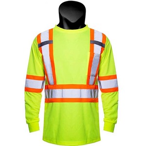 Chemise de sécurité à manches longues haute visibilité, vêtements de travail réfléchissants néon, équipement de construction, vêtements de protection avec bande argentée orange - Product Image 1