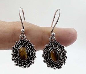 Natural Tiger Eye 925 Sterling <b>Silver</b> Plated <b>Earring</b> Vintage Trendy Gemstone <b>Earring</b> Wholesale - Product Image 2