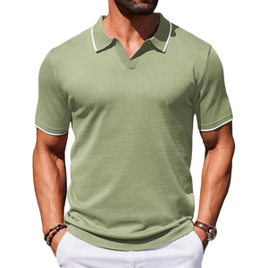 Nouvelle chemise en soie glacée pour homme, à manches courtes, respirante, tricotée compressée, avec fermeture éclair, de haute qualité, tendance, col contrastant, décontractée - Product Image 5