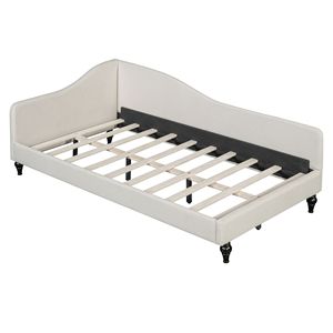 Divano letto a L in lino beige, misura singola, con gambe in legno massello - Vecchio SKU SF000145AAA - Product Image 3