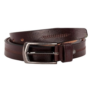 Ceinture décontractée en cuir texturé marron de haute qualité et durable pour hommes, avec double couture intercalaire et boucle en alliage de zinc. - Product Image 1