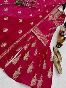 New Designer Party <b>Top</b> Palazzo Dupatta Set with satin work embossed designs - Product Image 6