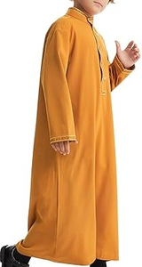 Top Quality Solid Color Ethnic Clothing Long Sleeve Kids Thobes Jubba Dress Cotton <b>Thobe</b> Comfortable Muslim Robe Kids Thobes - Product Image 2