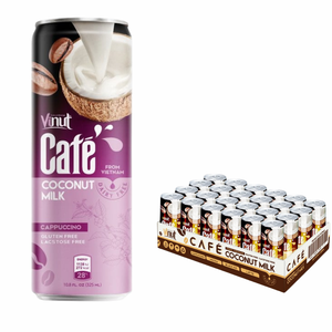 เครื่องดื่มกาแฟมะพร้าว กระป๋องอะลูมิเนียม 325 มล. 10% บริกซ์ ไม่ใช่จีเอ็มโอ ปราศจากนม ปราศจากกลูเตน อาราบิก้า โรบัสต้า VINUT แบรนด์ส่วนตัว รับผลิตแบบ OEM ODM - Product Image 1