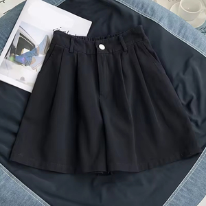 Jupe courte plissée en coton taille haute pour femme, couleur unie, décontractée, avec fermeture boutonnée et taille élastique - Product Image 6