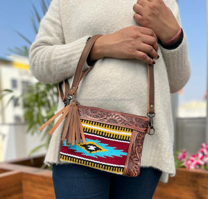 New Western Tooled Leather Tassel Saddle <b>Blanket</b> Wristlet Sling Purse Hot Selling Hand Tooled <b>Stitched</b> Purse Women Mini Handbags - Product Image 3