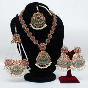 Elegant Pearl Gold Plated Fashion Jewelry Sets Necklace Earring Ring Luxury Bridal Party Wear Collection For Women Long Wedding - Product Image 3