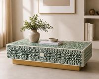 Table basse ovale moderne avec incrustation florale, faite à la main en os/résine, personnalisable, meuble de salon de style éclatéctique