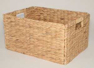 Ensemble de paniers de rangement modernes en jacinthe d'eau tressée ouverte, écologiques, avec poignées intégrées, pour usage domestique, fabriqués au Vietnam - Product Image 3