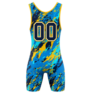 <b>Men</b> Blue Yellow Sublimated <b>Wrestling</b> <b>Singlet</b> Polyester Athletic Sports Uniform Sleeveless <b>Wrestling</b> Apparel Training Match - Product Image 3
