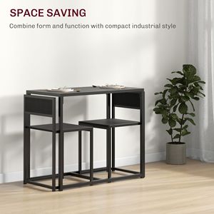 Set da Cucina Industriale, Set da Pranzo in 3 Pezzi con Tavolo Rettangolare e 2 Sedie Nere - Product Image 4