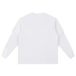 T-shirt à manches longues pour homme, 100% coton, 310 GSM, effet superposé, couleur unie, avec poche, pour l'automne, impression personnalisée, style universitaire - Product Image 2