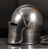 Casco de Caballero Medieval con Visera, Barbuta, de Hierro Pulido de Calibre 18, para Usar, Armadura Templaria de Cruzado para Navidad y Reenactamiento