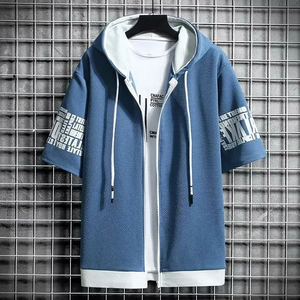 Sudadera con capucha de moda para hombre, ropa de verano, camiseta con cremallera, diseño de dibujos animados, informal, estampada, de manga corta para hombre - Product Image 4