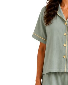 Customized Sage <b>Green</b> Women Pajama Set Short Sleeve Button Down Sleepwear Soft Breathable Summer Nightwear Casual Lounge Set - Product Image 3