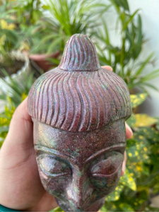 Cabeza de Buda Tallada a Mano en Rubí y Cianita, Forma Libre, Piedra Preciosa Natural, Estatua de Meditación, Feng Shui, Arte Religioso Coleccionable, Espiritual - Product Image 5