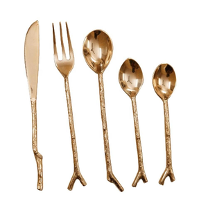 Juego de cubiertos de metal de diseño moderno para el hogar, color dorado, cubiertos de diseño moderno, cucharas de acero espejado - Product Image 5