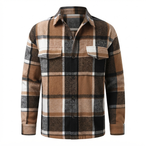 mens <b>flannel</b> shirt custom woven plaid button down casual fashion <b>overshirt</b> wholesale manufacturer private label apparel supplier - Product Image 5