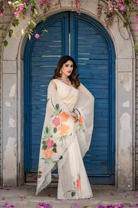 Sari en Faux Georgette à Imprimé Floral avec Dupatta en Crêpe, Robe Traditionnelle pour Femme pour Mariage, Fête et Occasions Festives - Product Image 2