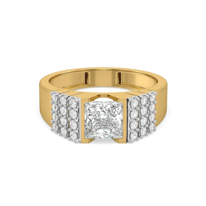 Anillo de compromiso con diamante talla princesa en oro amarillo con estilo geométrico clásico para mujer - Product Image 1