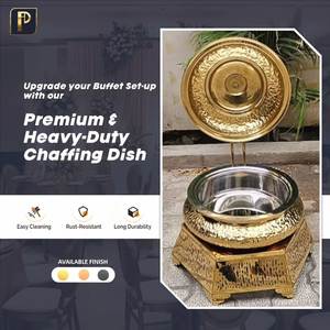 Moderno calentador de alimentos de latón para catering con base de soporte y tapa, elegante equipo de calentamiento para buffet y uso en gestión de eventos - Product Image 1