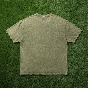 Camiseta Verde Oliva para Hombre, Lavado Ácido, Estampado Gráfico, Borde Crudo, Manga Corta, Ropa Urbana - Product Image 6