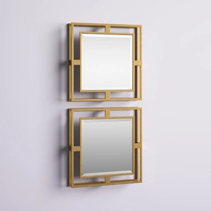 Espejo de pared con marco de metal de lujo, juego de dos, de aluminio fundido, llamativo, para decoración. - Product Image 2