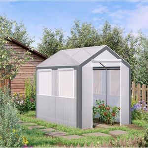 Serre tunnel extérieure 8 L x 6 L x 7 H avec fenêtres enroulables, 2 portes zippées et bâche de protection pour jardins - Product Image 2