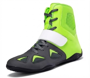 Zapatos de Entrenamiento de Boxeo de Alta Calidad, Calzado Deportivo Transpirable, Zapatos de Boxeo de Caña Alta, Verde Gris, PU - Product Image 2
