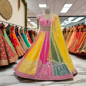Lehenga Choli élégant ethnique pour adultes à la mode indien pakistanais véritable travail de broderie de miroir avec Cancan et toile Patta - Product Image 1