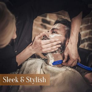 Navaja de Afeitar Recta de Mármol Azul Premium, Navajas de Afeitar Plegables de Acero Inoxidable, Herramientas Profesionales para el Cuidado de la Barba en Salón - Product Image 2