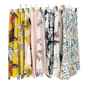 Floral Printed Wide Leg Women Trousers Casual Loose Elastic Waist Summer Beach Pants Breathable Cotton Rayon Blend Trouser - Product Image 4