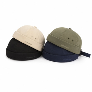 Casquette Docker avec logo personnalisé, unisexe, coton vintage lavé, bonnet sans visière, bonnet à revers retroussé - Product Image 2