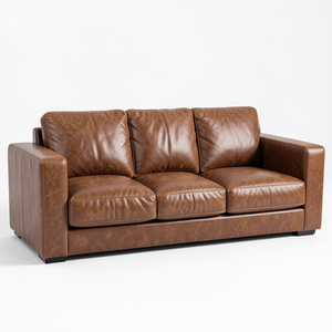 Canapé en cuir de vachette véritable avec accoudoirs carrés, design contemporain, structure solide et rembourrage haut de gamme pour intérieurs de luxe - Product Image 2