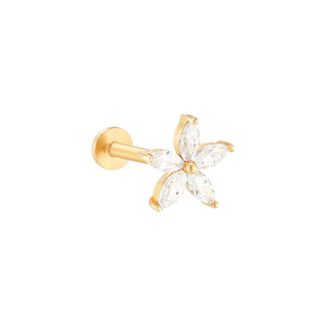 14K Solid Gold Marquise Diamond Labret Tier-1 Source | Precision Jewelry Factory | OEM Internal Threaded Flat <b>Back</b> <b>Earring</b> Bulk - Product Image 1