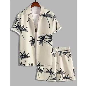 Ensemble chemise et short pour homme, bleu clair, imprimé palmiers, manches courtes, col rabattu, respirant, style décontracté, tenue de plage estivale, style urbain - Product Image 4