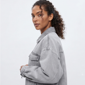 Chaqueta Vaquera Personalizada para Mujer, Estilo Vintage, Lavada, Informal, con Hombros Caídos y Cremallera - Product Image 5
