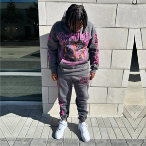 Streetwear personnalisé DTG décoration graphique surdimensionné DTG impression poids lourd 100% coton français éponge sweat à capuche pour hommes - Product Image 2