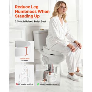 Asiento de Inodoro Elevado con Capacidad de Carga de 300 Libras y Altura de Elevación de 3.5 Pulgadas, Orificio Ampliado, Equipo de Seguridad para Baño - Product Image 2