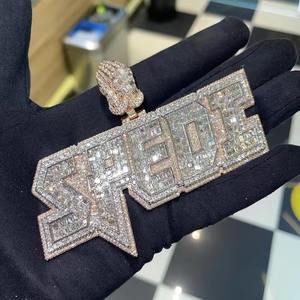 Pendentif de luxe Hip Hop Bling personnalisé en lettres argentées, bijoux glacés en Moissanite VVS pour fêtes, breloques style Hip Hop - Product Image 3