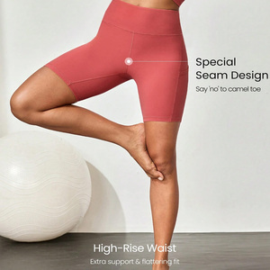 Athleisure Style Women High Waisted Yoga Shorts Customizable Breathable Smooth Fabric <b>Pattern</b> Workout Shorts for Private Label - Product Image 3