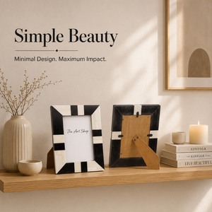 Black & White Striped <b>Wooden</b> Photo <b>Frame</b> | Modern Geometric Tabletop <b>Picture</b> <b>Frame</b> | Minimalist Decorative <b>Frame</b> for Living Room - Product Image 2