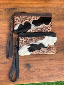 Nuevo bolso de mano de piel de vaca hecho a mano Real con estilo, bolso de mano con cremallera pintado a mano para mujer - Product Image 2