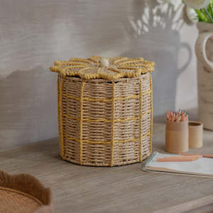 Eco Friendly Paper Kids Storage <b>Basket</b> <b>With</b> <b>Lid</b> Round Woven Nursery Organizer Handmade Laundry <b>Basket</b> Wholesale - Product Image 4