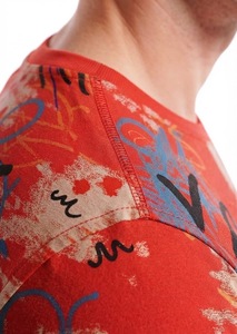 <b>Men's</b> <b>Red</b> Abstract Pattern Printed Short <b>Sleeve</b> O-Neck Casual T-<b>Shirt</b> Regular Fit Breathable Knitted Polyester - Product Image 5